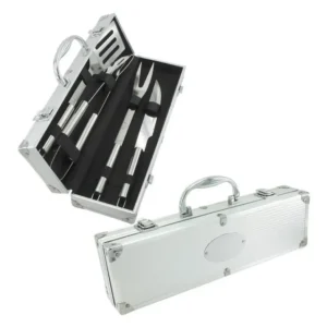 Kit Parrillero Bbq Maletin Aluminio Con 4 Utensilios