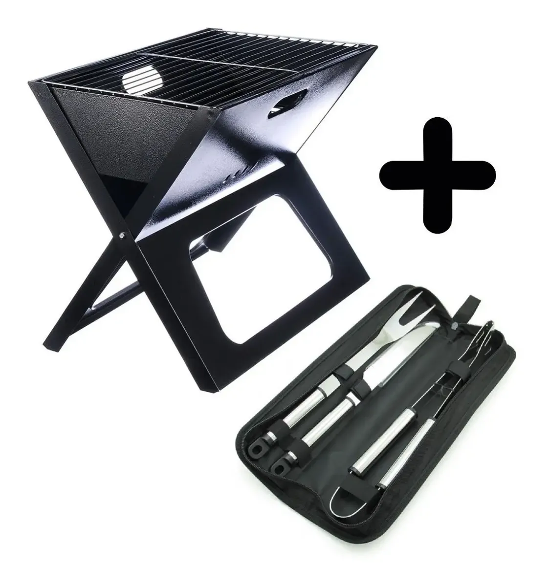 Asador Grill-x Plegable Portátil Bbq + Estuche Bbq 3 Piezas