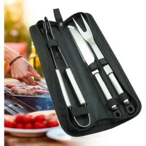 Kit Parrillero Bbq 3 Utensilios Acero Inoxidable Estuche