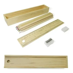Kit Escolar Caja En Madera #1 Incluye 12 Colores Borrador
