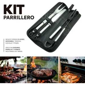 Kit Parrillero Bbq 3 Utensilios Acero Inoxidable Estuche